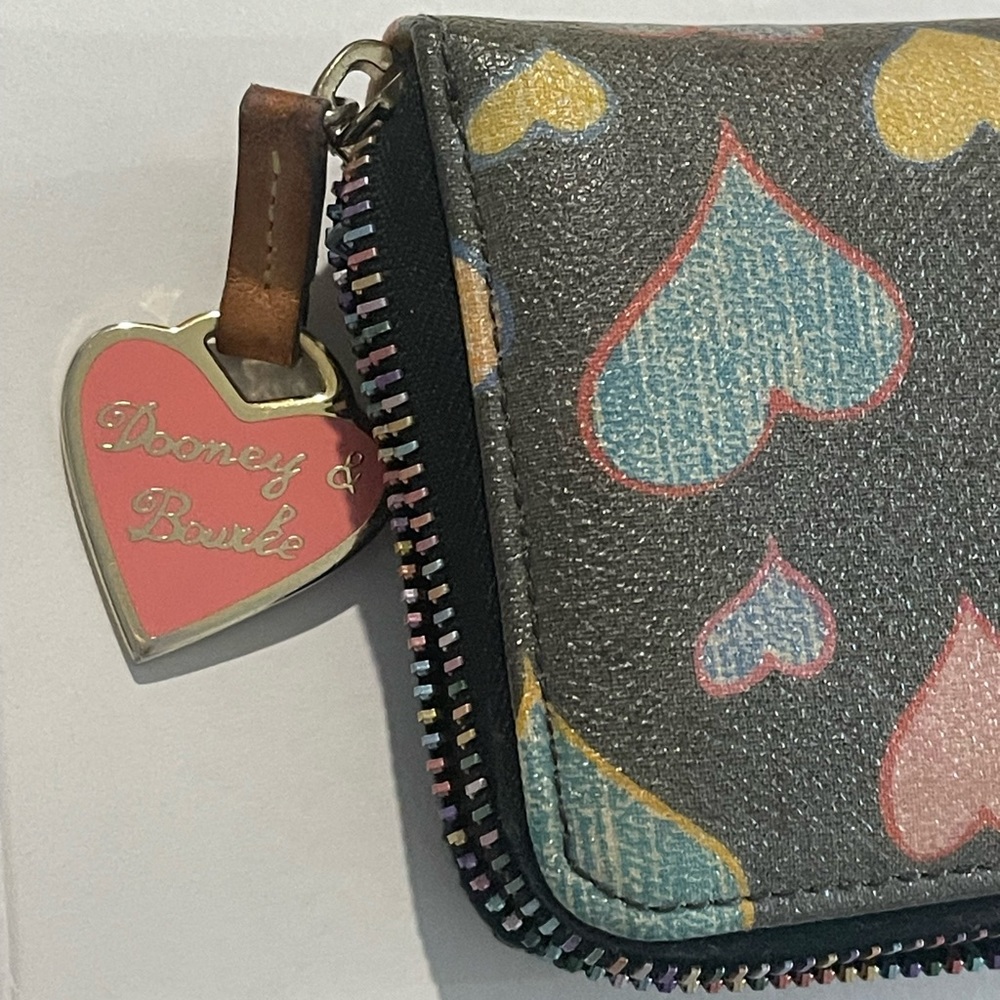 Dooney & Burke Vintage Crayon Style Heart Wallet with Multi Color Zipper